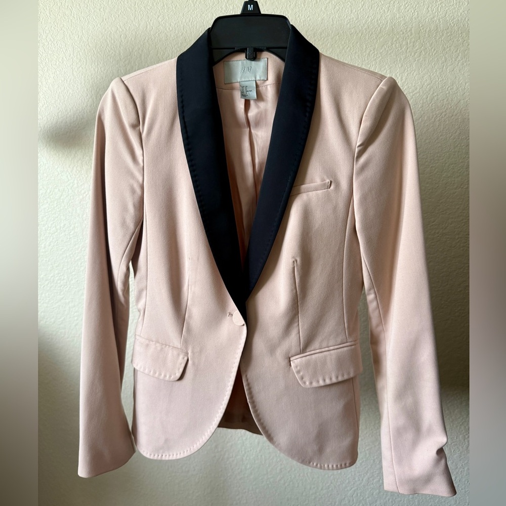 Blush Pink Blazer with Black Lapel